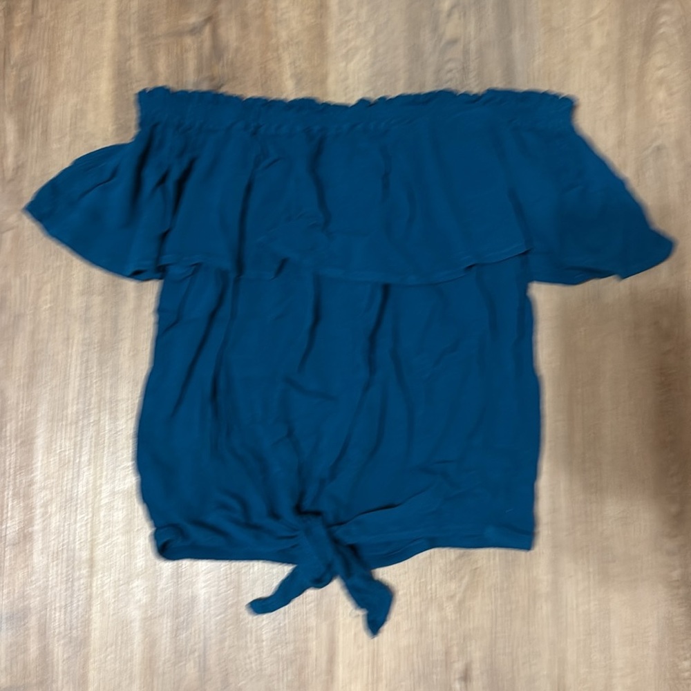 Express Teal Blue Ruffled Off-the-Shoulder Crop Blouse NWOT